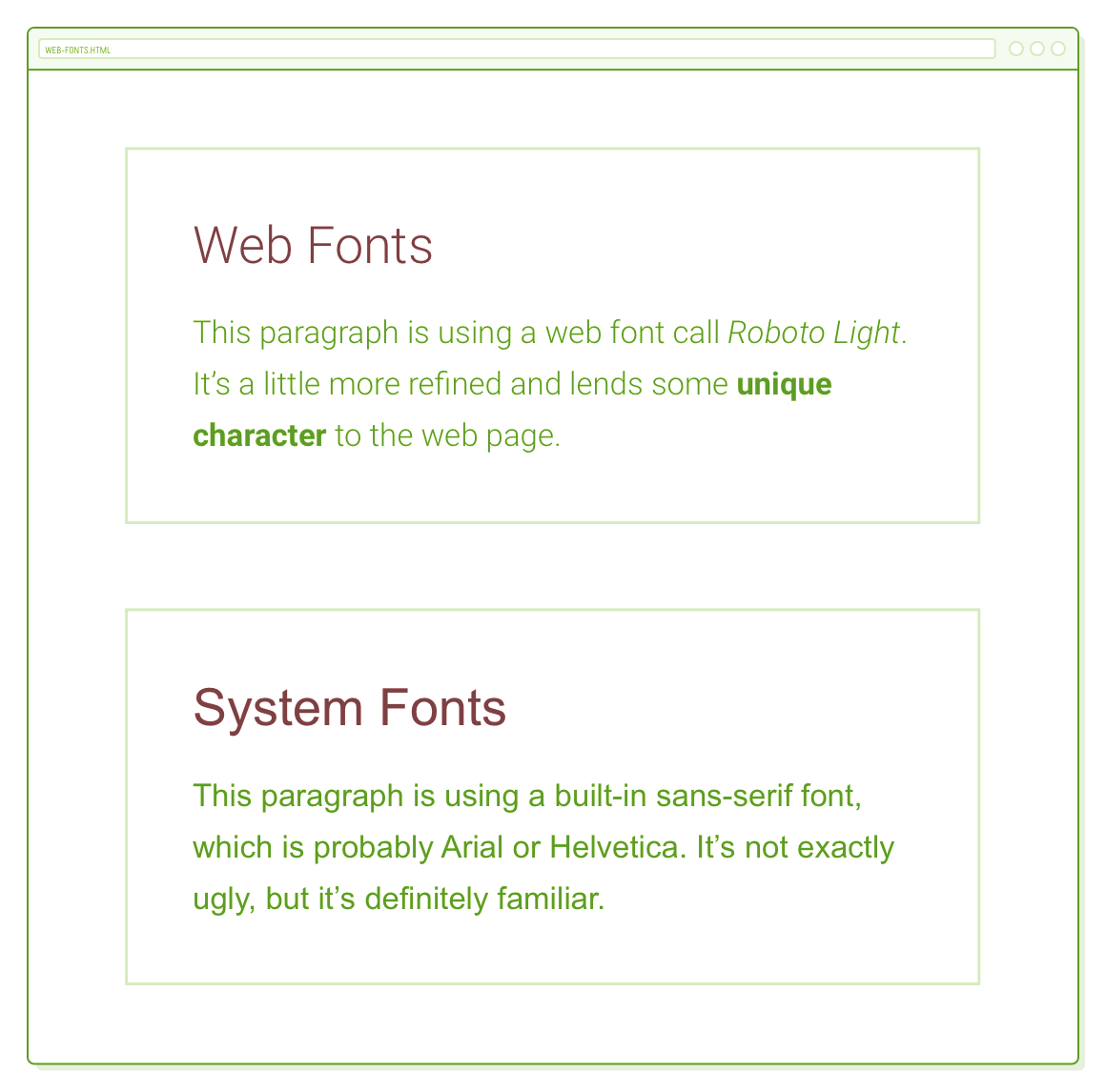 custom web font vs system font