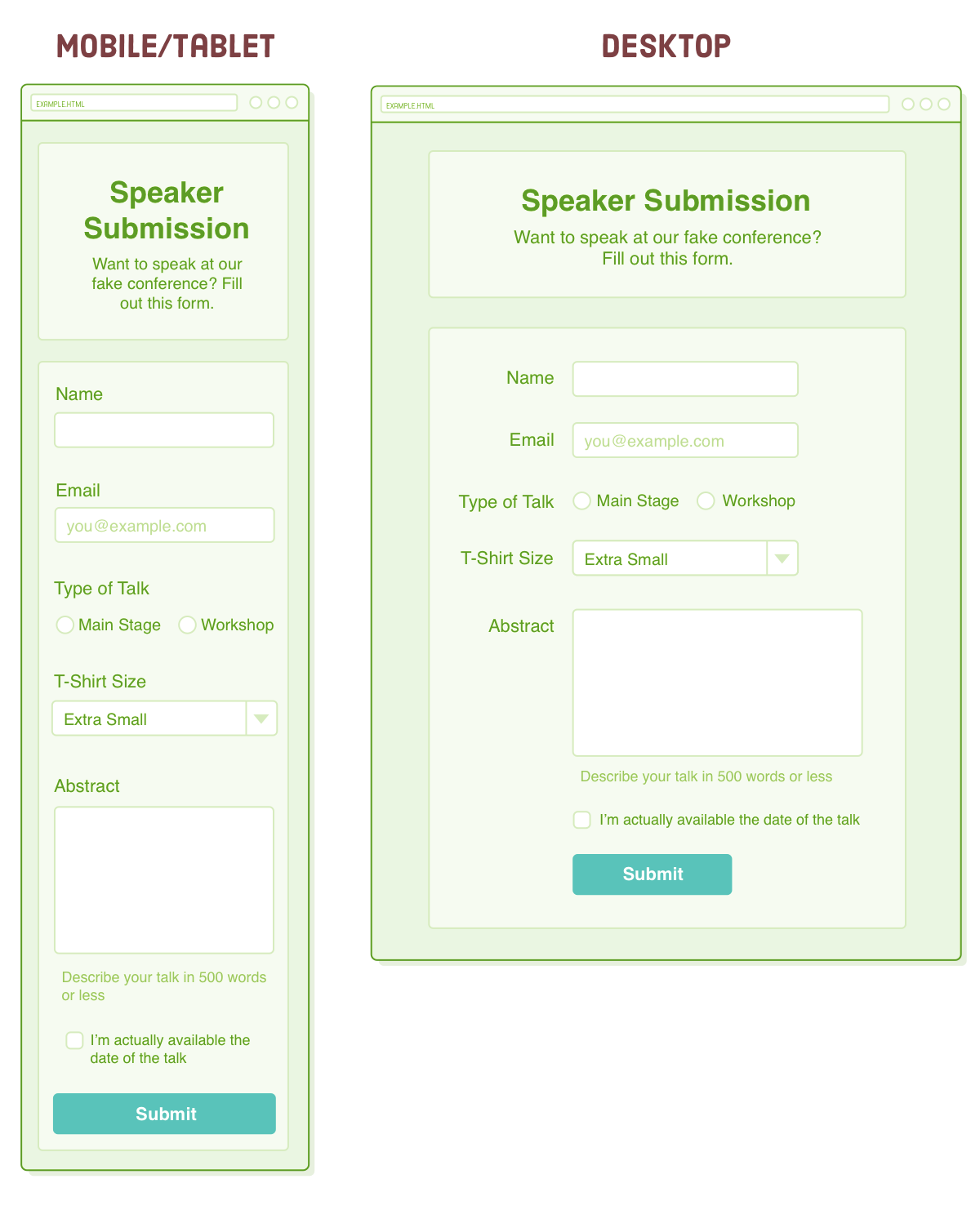 responsive form mockup
